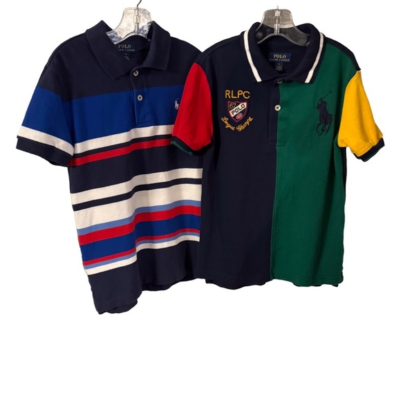 Ralph Lauren Boys LOT OF 2 Polo Shirts, 1- Color Block, 1 Blue Stripes Sz 7 - Picture 2 of 14